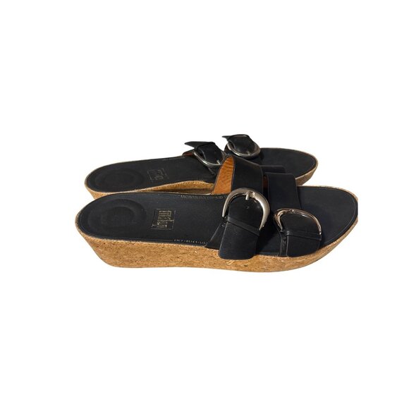 FitFlop Womens Black Leather Cork Wedge Sandals Size 9 - Picture 3 of 9